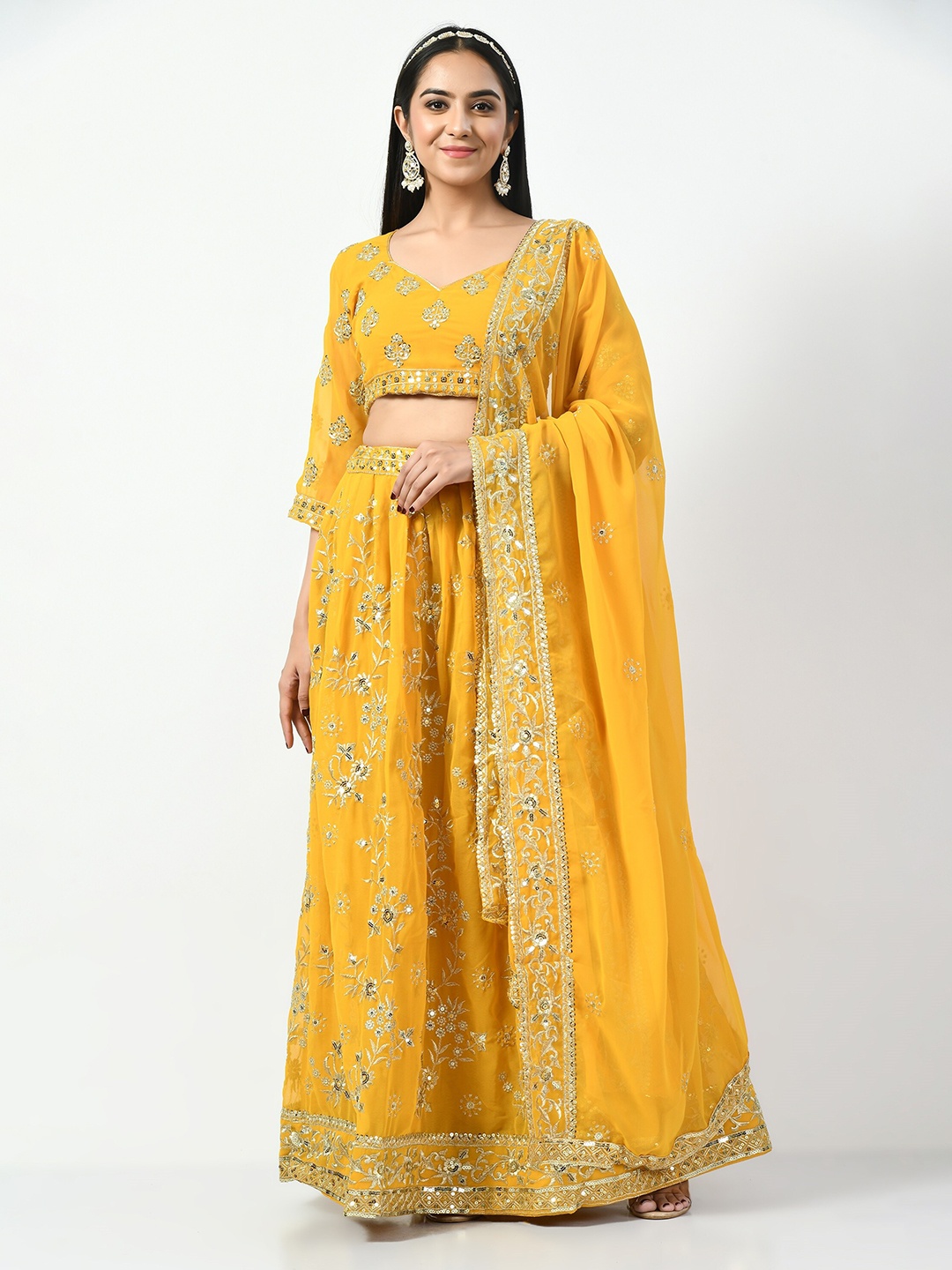 Angroop Embroidered Thread Work Semi-Stitched Lehenga & Unstitched Blouse With Dupatta, Yellow
Angroop Embroidered Thread Work Semi-Stitched Lehenga & Unstitched Blouse With Dupatta, Yellow