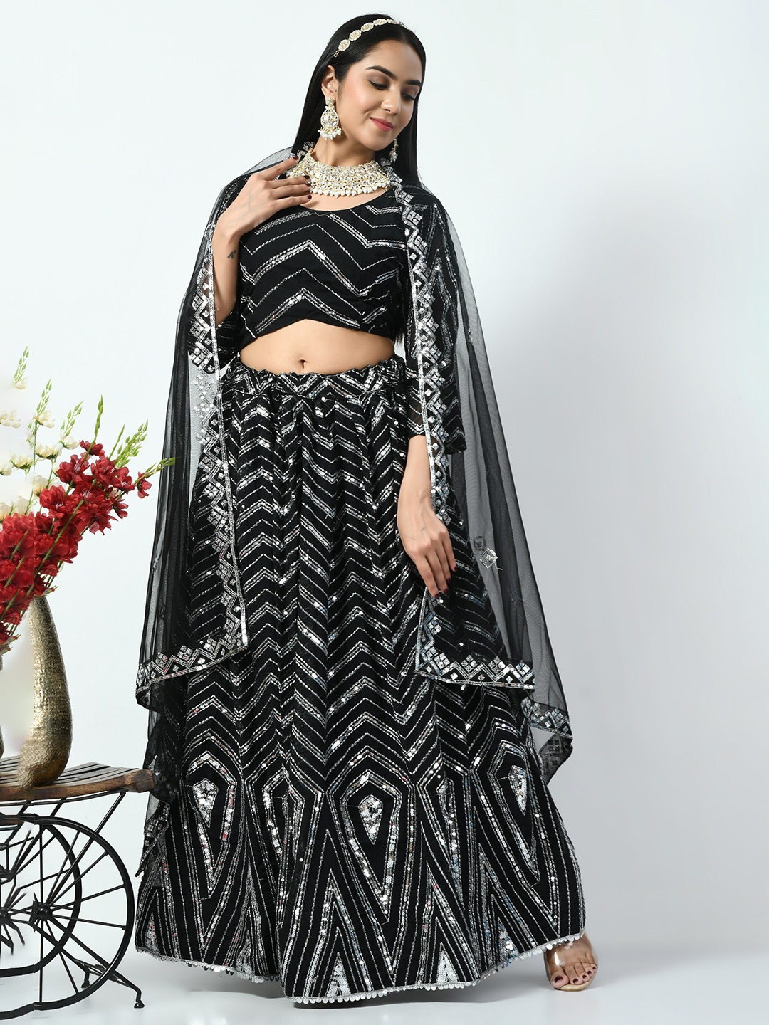 Angroop Embellished Sequinned Semi-Stitched Lehenga & Unstitched Blouse & Dupatta, Black
Angroop Embellished Sequinned Semi-Stitched Lehenga & Unstitched Blouse & Dupatta, Black