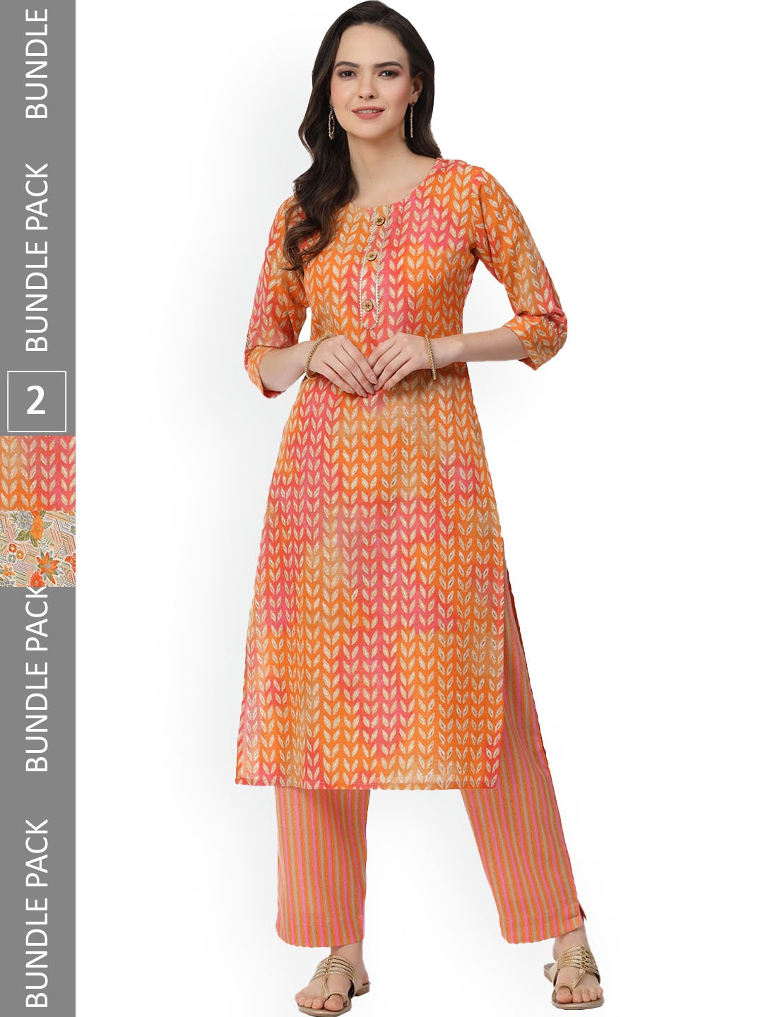 KALINI Selection Of 2 Floral Printed Regular Pure Cotton Kurta with Trousers, Orange
KALINI Selection Of 2 Floral Printed Regular Pure Cotton Kurta with Trousers, Orange