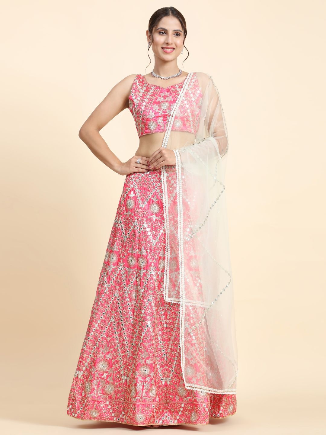 Phenav Embroidered Thread Work Semi-Stitched Silk Lehenga & Blouse With Dupatta, Pink
Phenav Embroidered Thread Work Semi-Stitched Silk Lehenga & Blouse With Dupatta, Pink
