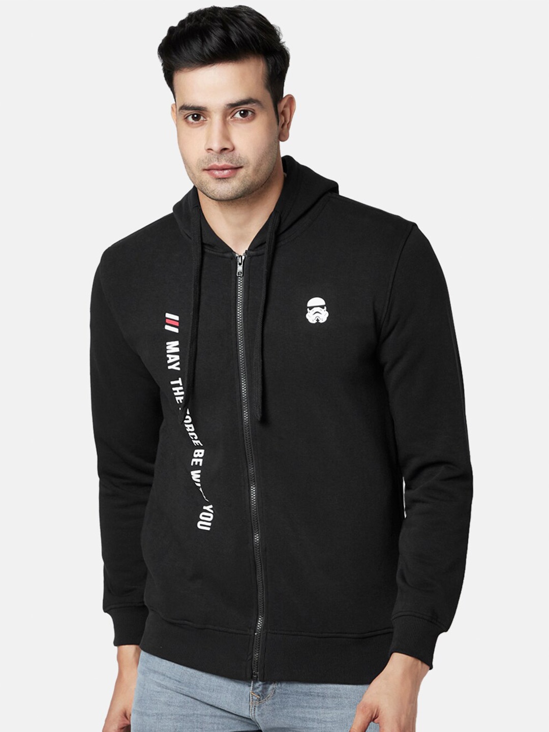 SF JEANS by Pantaloons Typography Printed Hooded Ribbed Front-Open Sweatshirt, Black
SF JEANS by Pantaloons Typography Printed Hooded Ribbed Front-Open Sweatshirt, Black