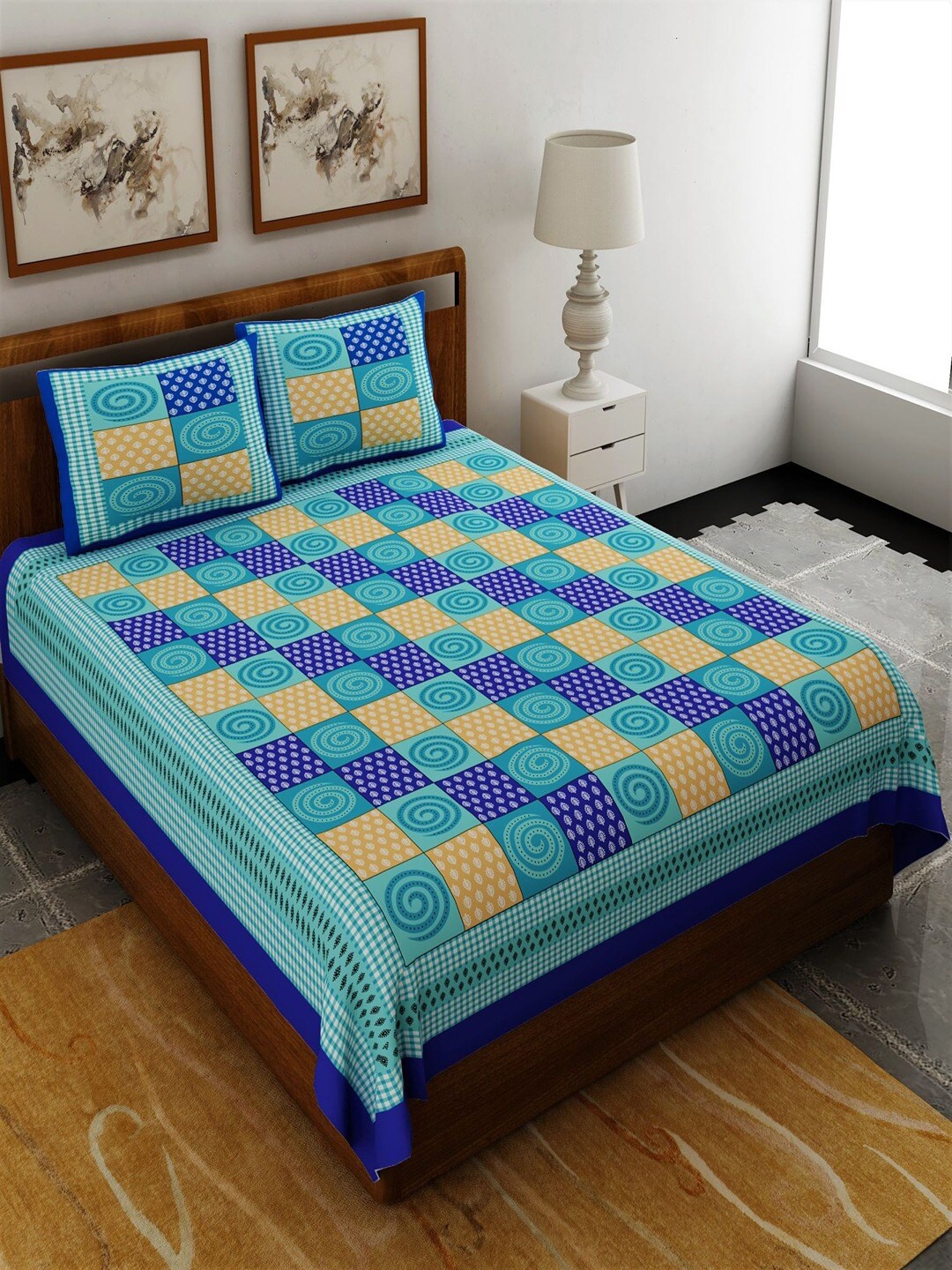 UNIQCHOICE Blue & Yellow Ethnic Motifs Pure Cotton 120 TC Queen Bedsheet & 2 Pillow Covers
UNIQCHOICE Blue & Yellow Ethnic Motifs Pure Cotton 120 TC Queen Bedsheet & 2 Pillow Covers