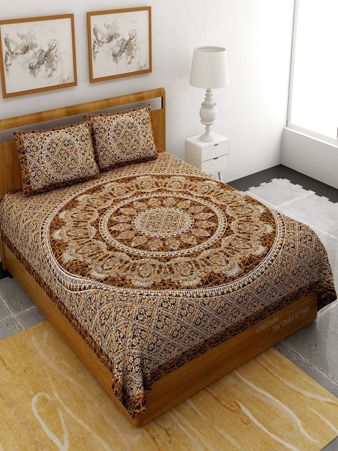 UNIQCHOICE Brown & White Ethnic Motifs Pure Cotton 120 TC Queen Bedsheet 7 2 Pillow Covers
UNIQCHOICE Brown & White Ethnic Motifs Pure Cotton 120 TC Queen Bedsheet 7 2 Pillow Covers