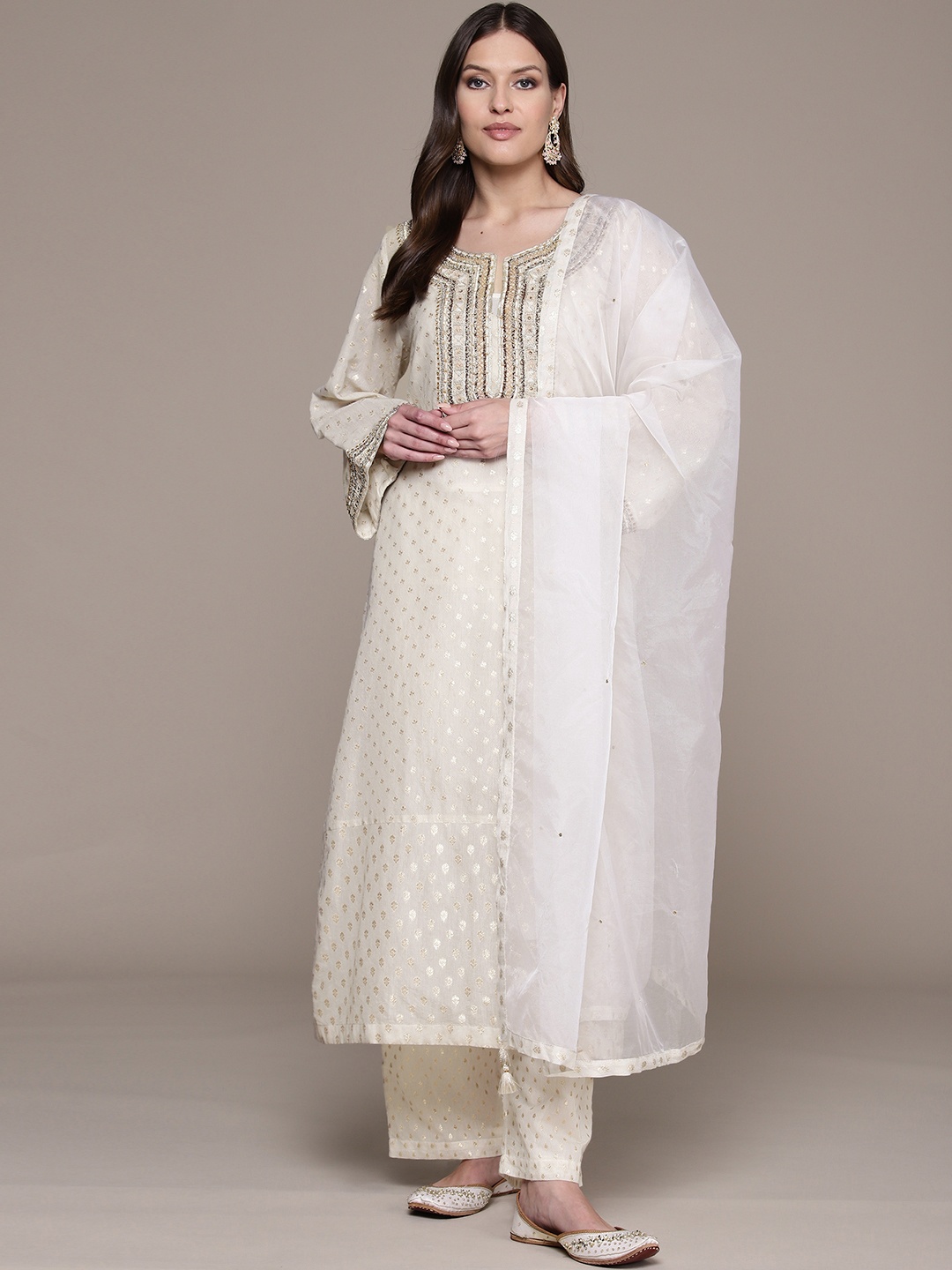 Ritu Kumar Ethnic Motifs Printed Beads & Stones Kurta with Palazzos & Dupatta, Off white
Ritu Kumar Ethnic Motifs Printed Beads & Stones Kurta with Palazzos & Dupatta, Off white