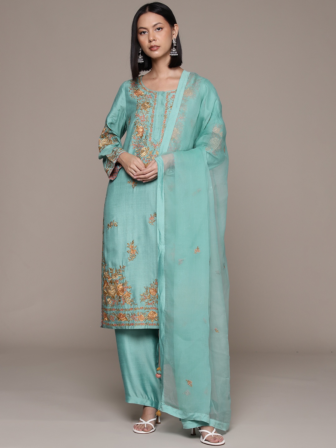 Ritu Kumar Women Floral Yoke Design Regular Kurta with Sharara & With Dupatta, Turquoise blue
Ritu Kumar Women Floral Yoke Design Regular Kurta with Sharara & With Dupatta, Turquoise blue