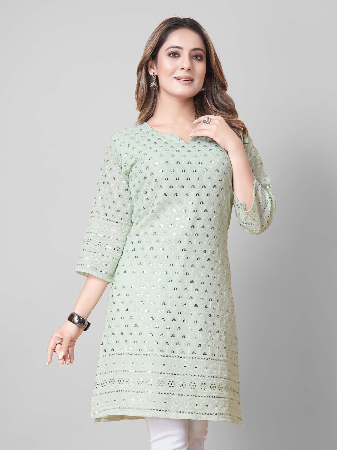 WEAVETECH IMPEX Green Embellished Sequinned Kurta