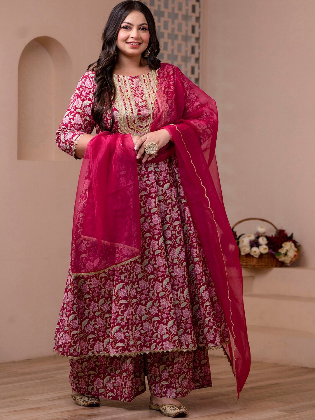 XL LOVE by Janasya Floral Printed Gotta Patti Pure Cotton Kurta With Palazzos & Dupatta, Pink
XL LOVE by Janasya Floral Printed Gotta Patti Pure Cotton Kurta With Palazzos & Dupatta, Pink