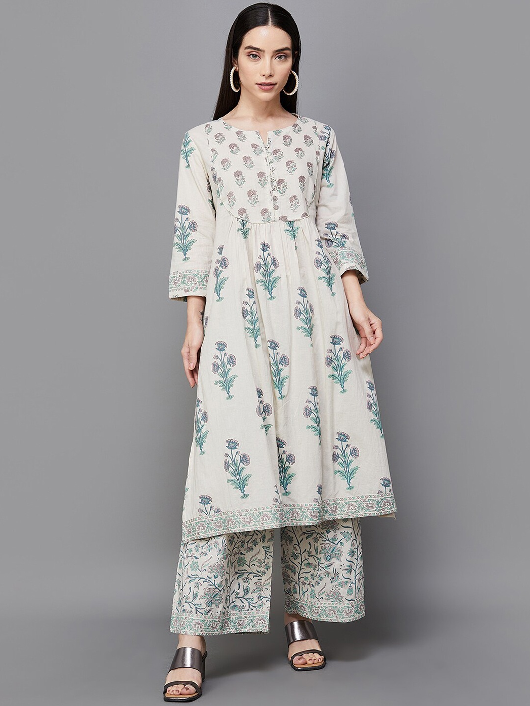 Melange by Lifestyle Floral Printed Regular Pure Cotton Kurta With Palazzos, Off white
Melange by Lifestyle Floral Printed Regular Pure Cotton Kurta With Palazzos, Off white
