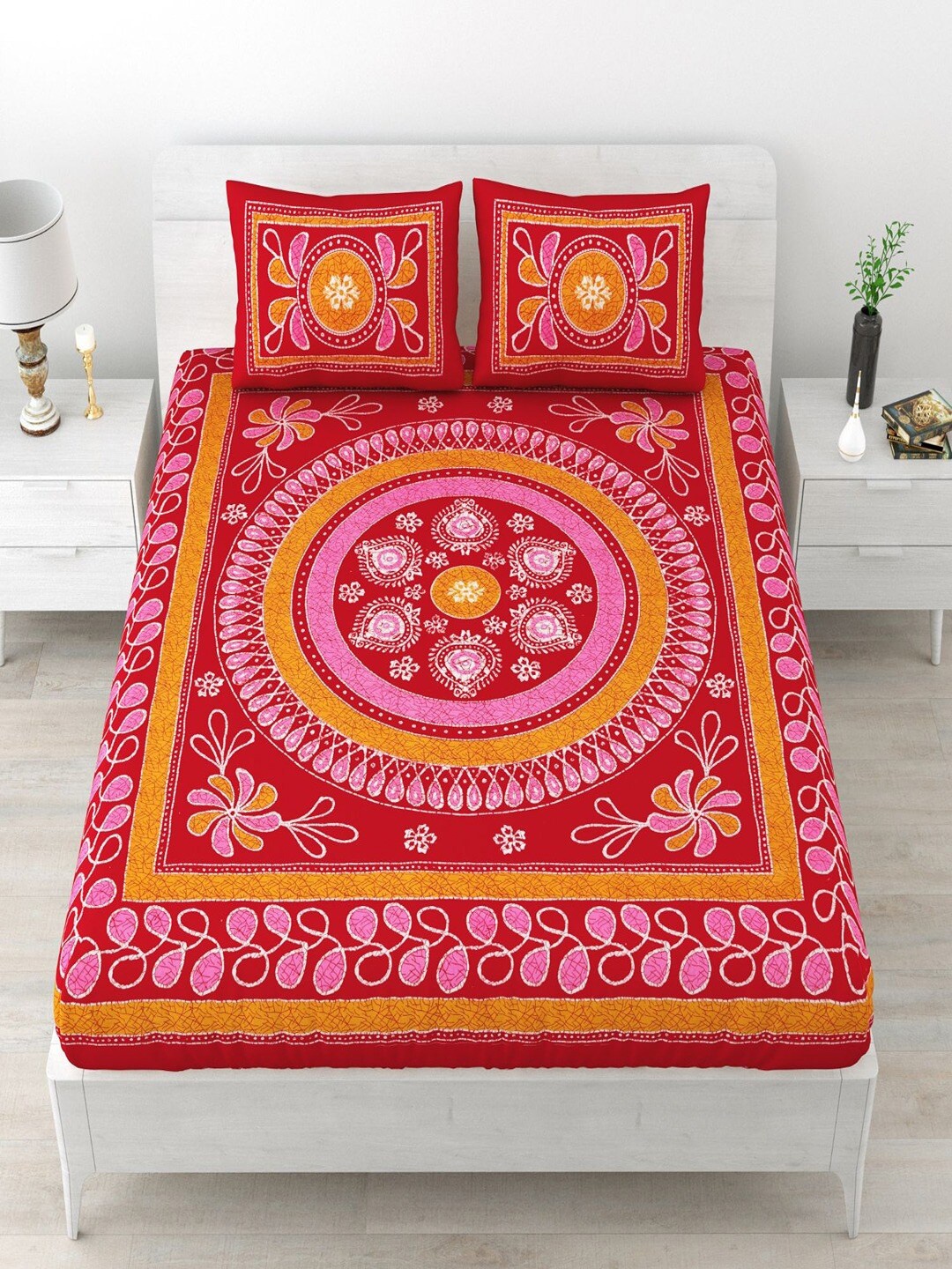 UNIQCHOICE Red & Orange Ethnic Motifs Cotton 120 TC Queen Bedsheet with 2 Pillow Covers
UNIQCHOICE Red & Orange Ethnic Motifs Cotton 120 TC Queen Bedsheet with 2 Pillow Covers