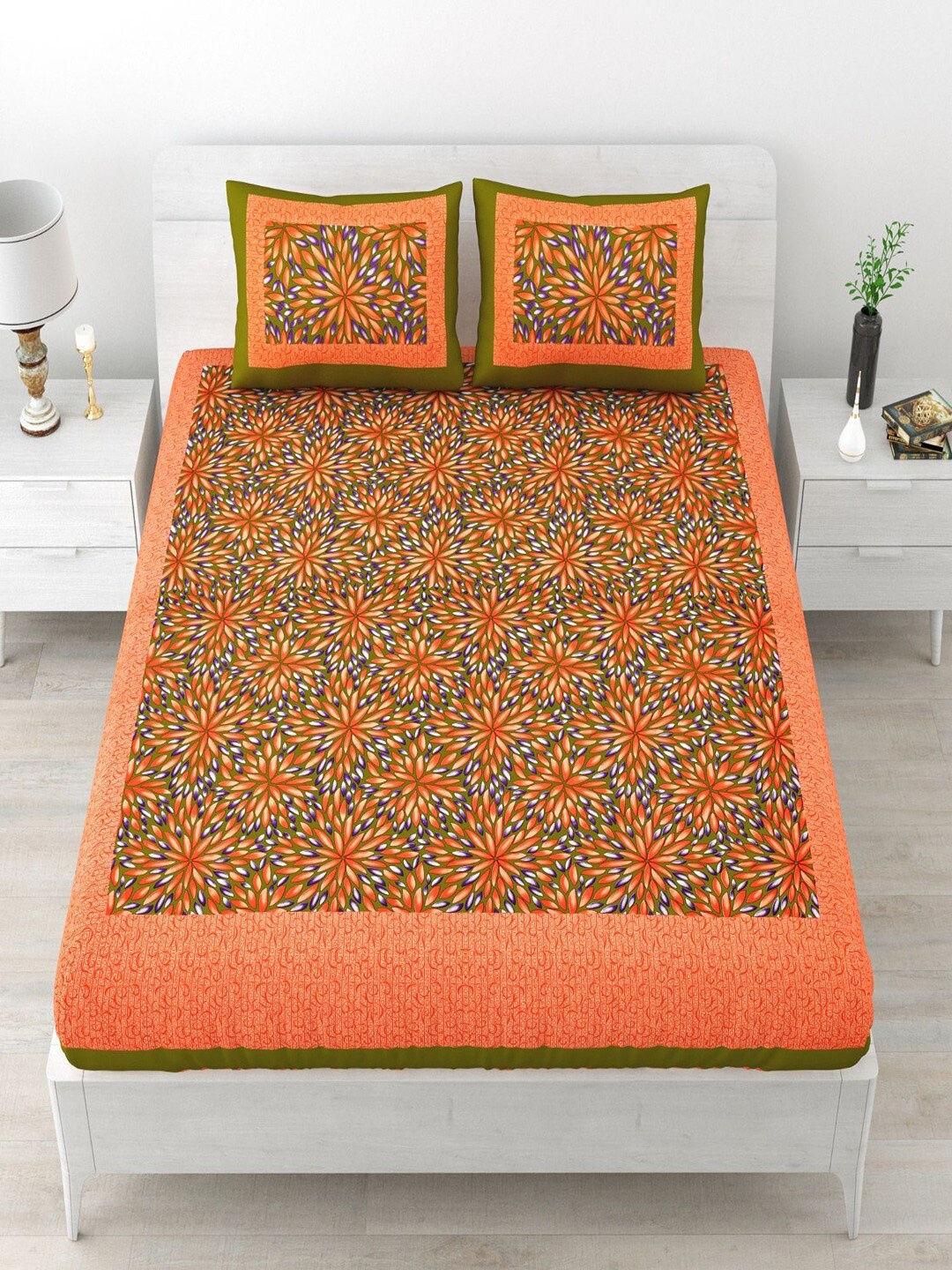 UNIQCHOICE Orange & Green Ethnic Motifs Cotton 120 TC Queen Bedsheet with 2 Pillow Covers
UNIQCHOICE Orange & Green Ethnic Motifs Cotton 120 TC Queen Bedsheet with 2 Pillow Covers