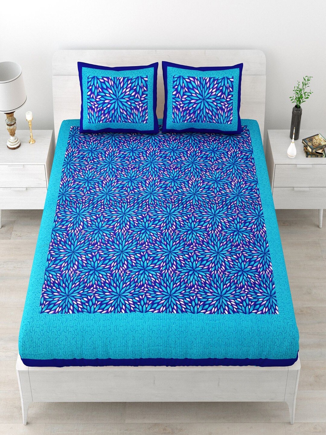 UNIQCHOICE Blue & Turquoise Blue Floral Cotton 120 TC Queen Bedsheet with 2 Pillow Covers
UNIQCHOICE Blue & Turquoise Blue Floral Cotton 120 TC Queen Bedsheet with 2 Pillow Covers