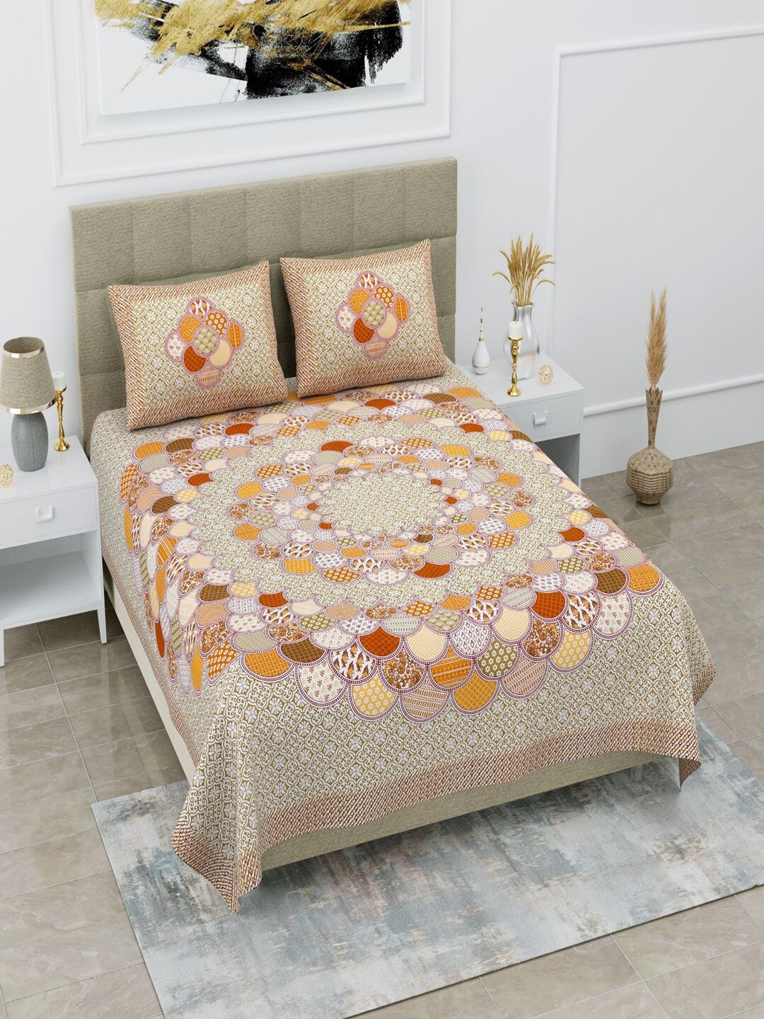 UNIQCHOICE Beige & White Ethnic Motifs Pure Cotton 120 TC Queen Bedsheet & 2 Pillow Covers
UNIQCHOICE Beige & White Ethnic Motifs Pure Cotton 120 TC Queen Bedsheet & 2 Pillow Covers