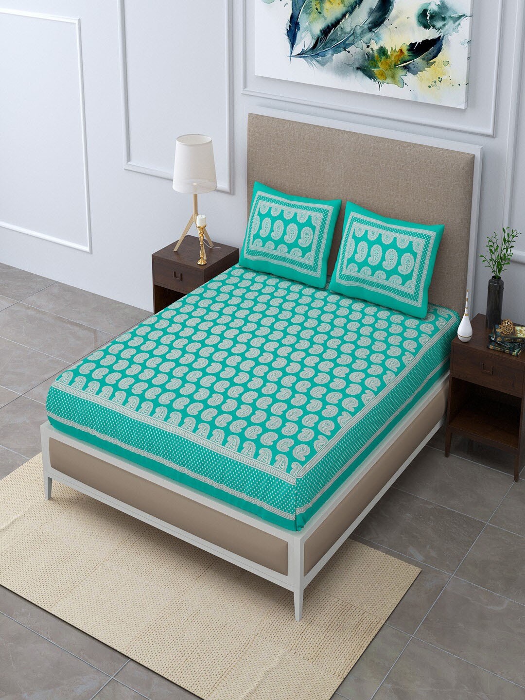 UNIQCHOICE Turquoise Blue Printed Pure Cotton 120 TC Queen Bedsheet & 2 Pillow Covers
UNIQCHOICE Turquoise Blue Printed Pure Cotton 120 TC Queen Bedsheet & 2 Pillow Covers