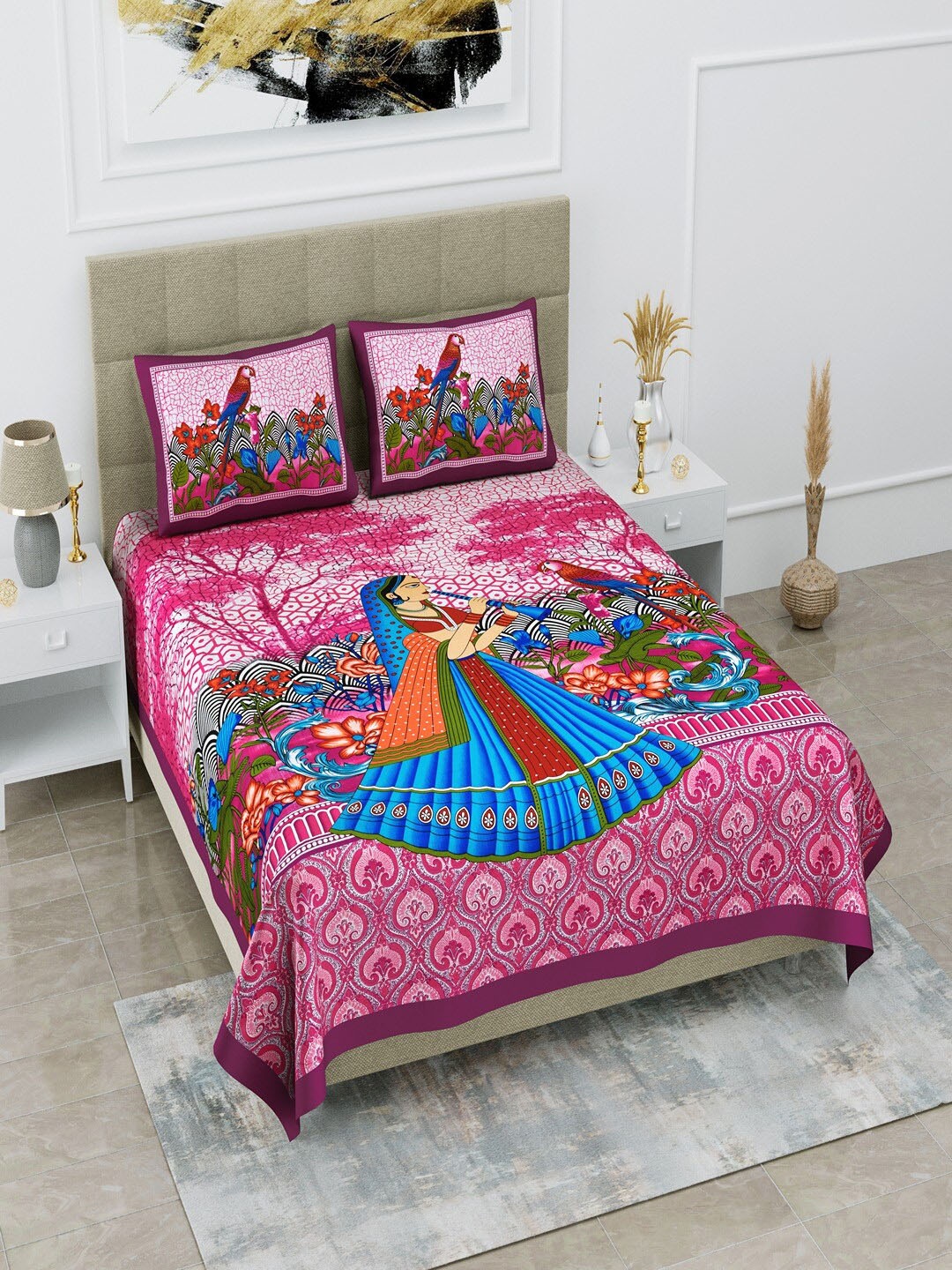 UNIQCHOICE Pink & Green Printed Pure Cotton 120 TC Queen Bedsheet with 2 Pillow Covers
UNIQCHOICE Pink & Green Printed Pure Cotton 120 TC Queen Bedsheet with 2 Pillow Covers