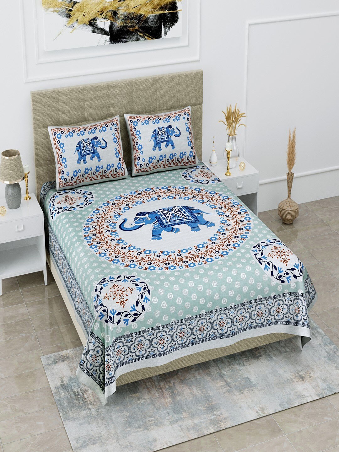 UNIQCHOICE Sea Green & Blue Printed Pure Cotton 120 TC Queen Bedsheet with 2 Pillow Covers
UNIQCHOICE Sea Green & Blue Printed Pure Cotton 120 TC Queen Bedsheet with 2 Pillow Covers