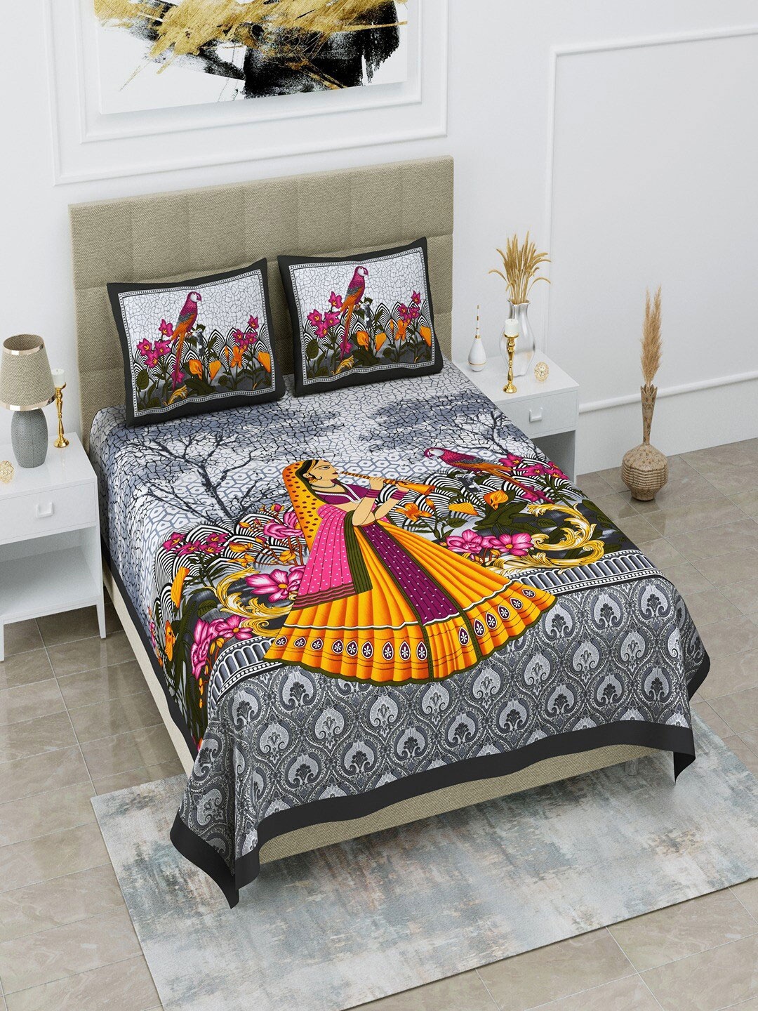 UNIQCHOICE Grey & Yellow Printed Pure Cotton 120 TC Queen Bedsheet with 2 Pillow Covers
UNIQCHOICE Grey & Yellow Printed Pure Cotton 120 TC Queen Bedsheet with 2 Pillow Covers
