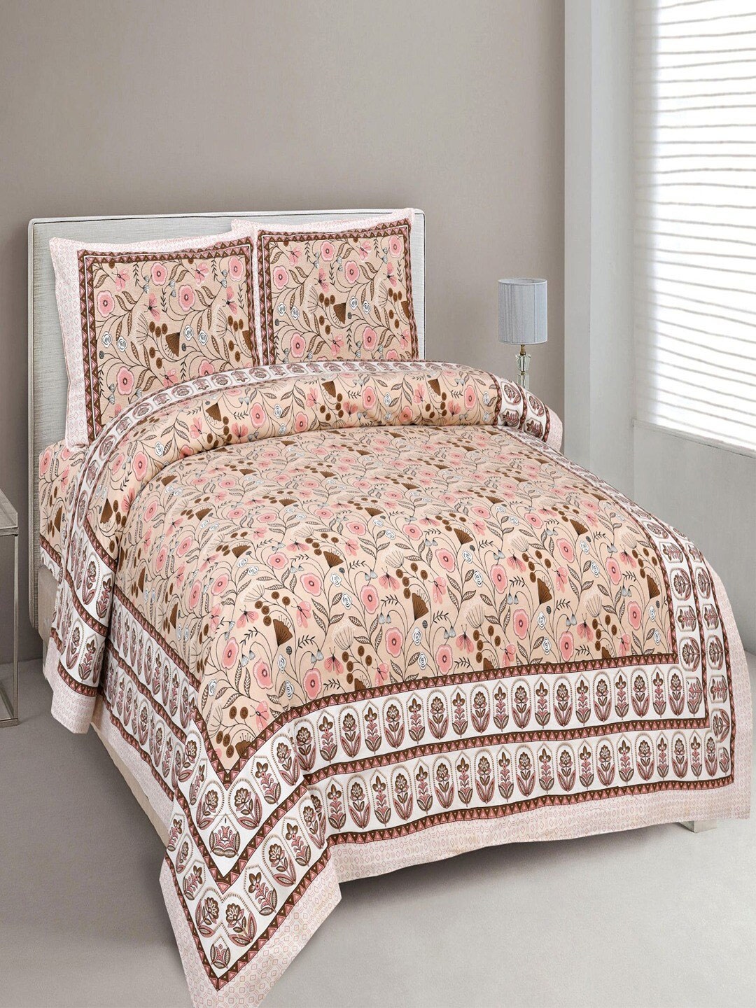UNIQCHOICE Nude-Coloured & Pink Floral Pure Cotton 180 TC King Bedsheet & 2 Pillow Covers
UNIQCHOICE Nude-Coloured & Pink Floral Pure Cotton 180 TC King Bedsheet & 2 Pillow Covers