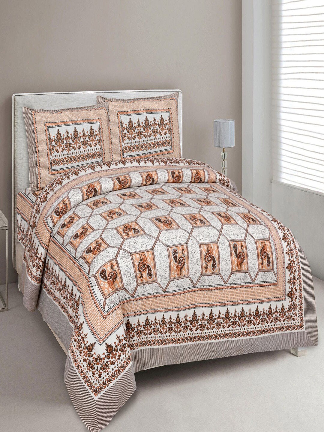 UNIQCHOICE Peach-Coloured & White Printed Cotton 180 TC King Bedsheet with 2 Pillow Covers
UNIQCHOICE Peach-Coloured & White Printed Cotton 180 TC King Bedsheet with 2 Pillow Covers