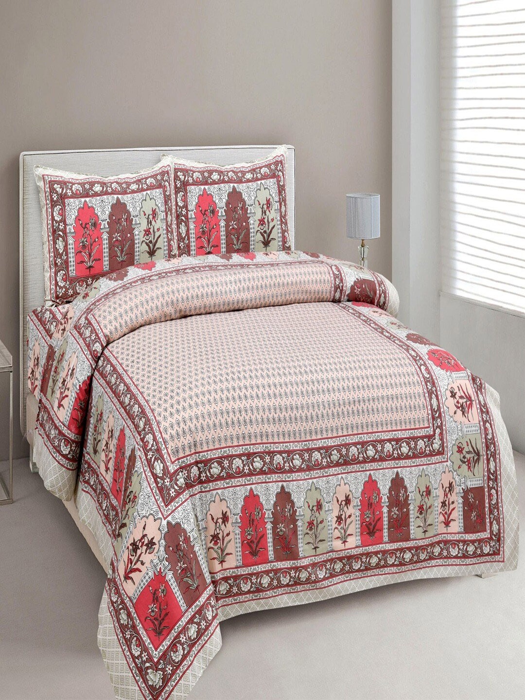 UNIQCHOICE Beige & Pink Printed Cotton 180 TC King Bedsheet with 2 Pillow Covers
UNIQCHOICE Beige & Pink Printed Cotton 180 TC King Bedsheet with 2 Pillow Covers