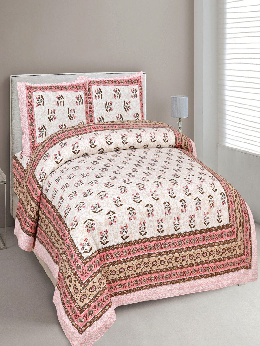 UNIQCHOICE Peach-Coloured & White Printed Cotton 180 TC King Bedsheet with 2 Pillow Covers
UNIQCHOICE Peach-Coloured & White Printed Cotton 180 TC King Bedsheet with 2 Pillow Covers