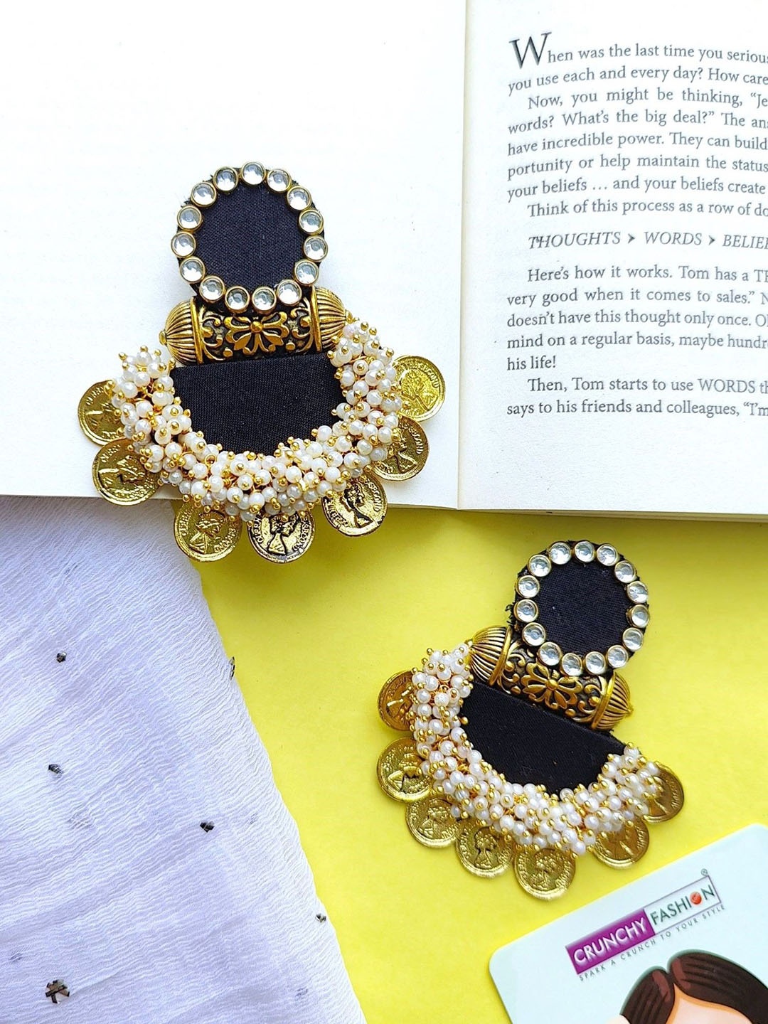 Crunchy Fashion Circular Chandbalis, Black