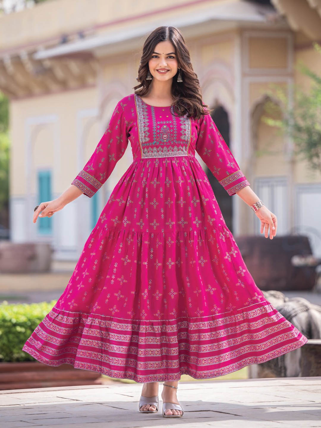 Kiana House Of Fashion Ethnic Motifs Printed Embellished Fit and Flare Maxi Dress, Pink
Kiana House Of Fashion Ethnic Motifs Printed Embellished Fit and Flare Maxi Dress, Pink