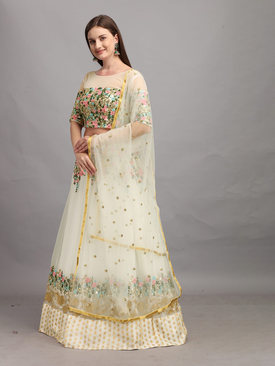 Angroop Embroidered Sequinned Semi-Stitched Lehenga & Unstitched Blouse With Dupatta, Off white
Angroop Embroidered Sequinned Semi-Stitched Lehenga & Unstitched Blouse With Dupatta, Off white