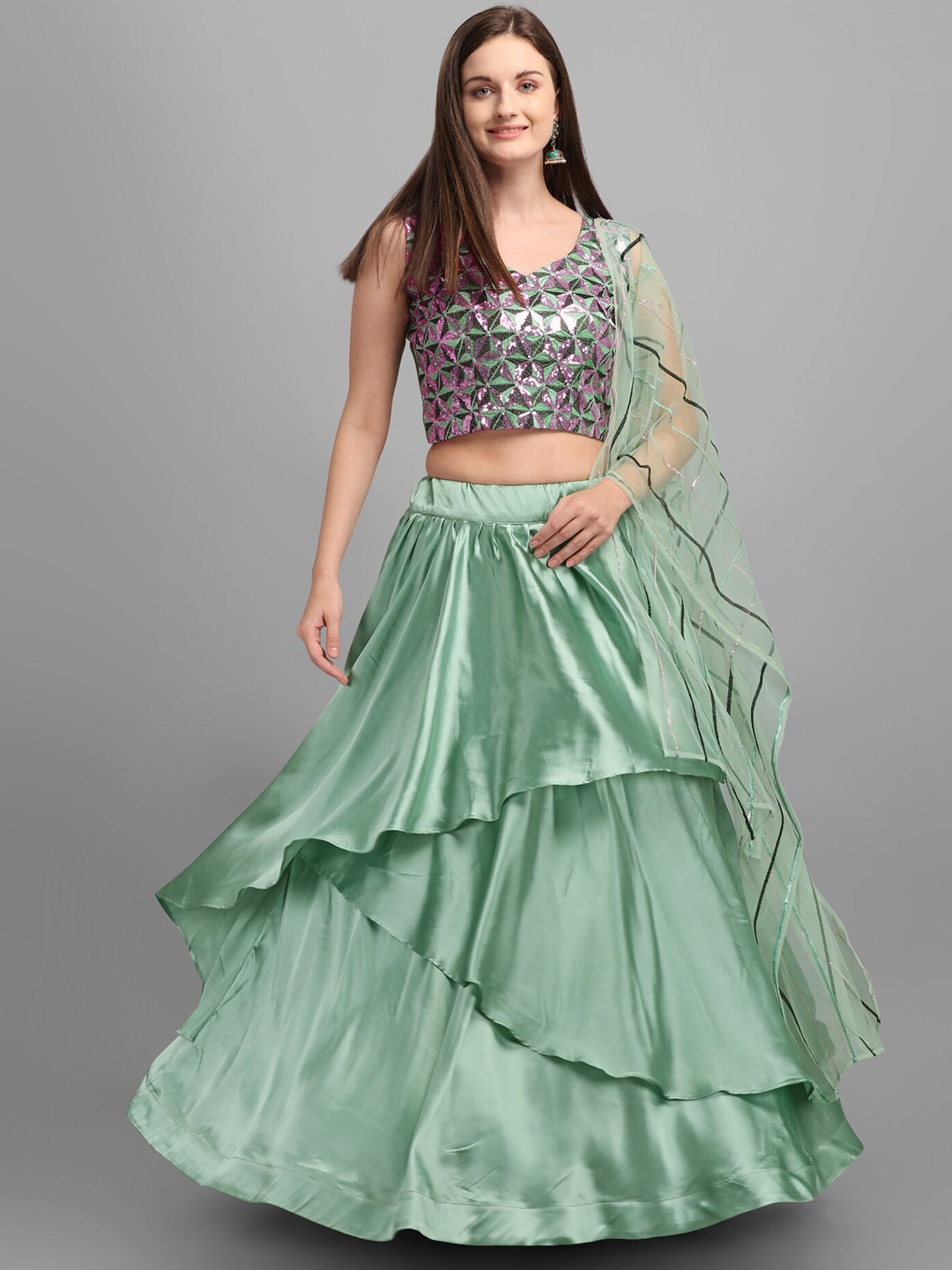 Angroop Embroidered Sequinned Semi-Stitched Lehenga & Unstitched Blouse With Dupatta, Olive
Angroop Embroidered Sequinned Semi-Stitched Lehenga & Unstitched Blouse With Dupatta, Olive