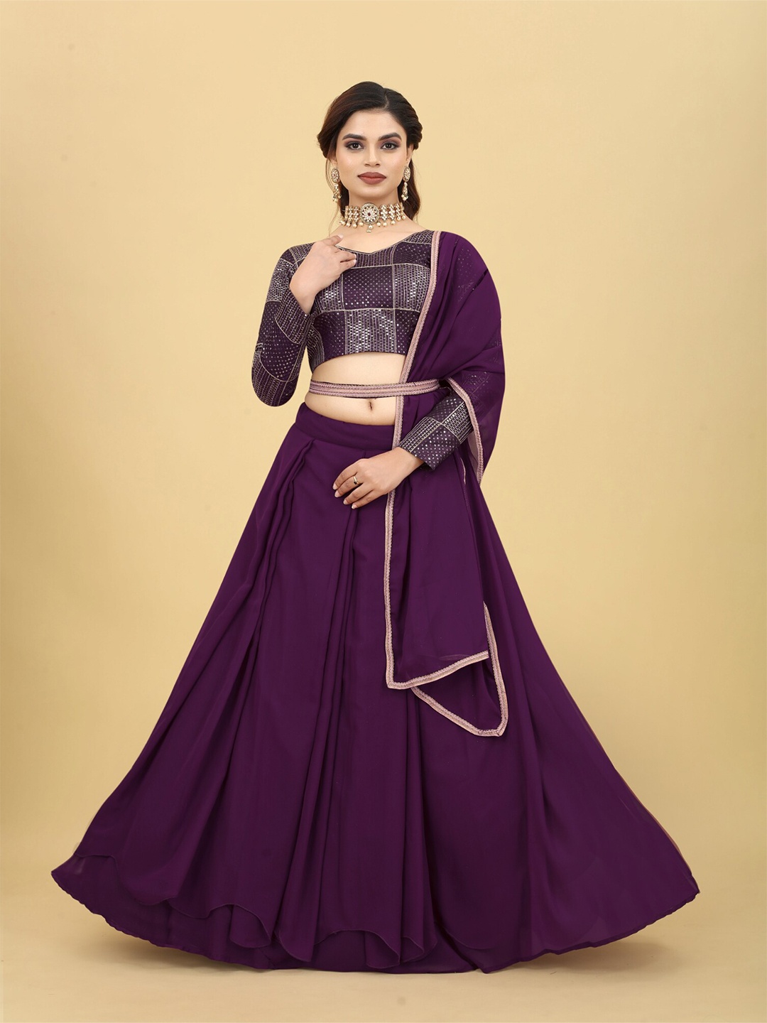 Angroop Embroidered Sequinned Semi-Stitched Lehenga & Unstitched Blouse With Dupatta, Magenta
Angroop Embroidered Sequinned Semi-Stitched Lehenga & Unstitched Blouse With Dupatta, Magenta