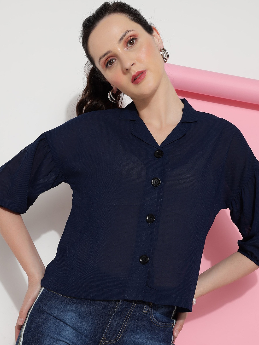 J Turritopsis Classic Oversized Cuban Collar Puff Sleeve Georgette Casual Shirt, Blue
J Turritopsis Classic Oversized Cuban Collar Puff Sleeve Georgette Casual Shirt, Blue