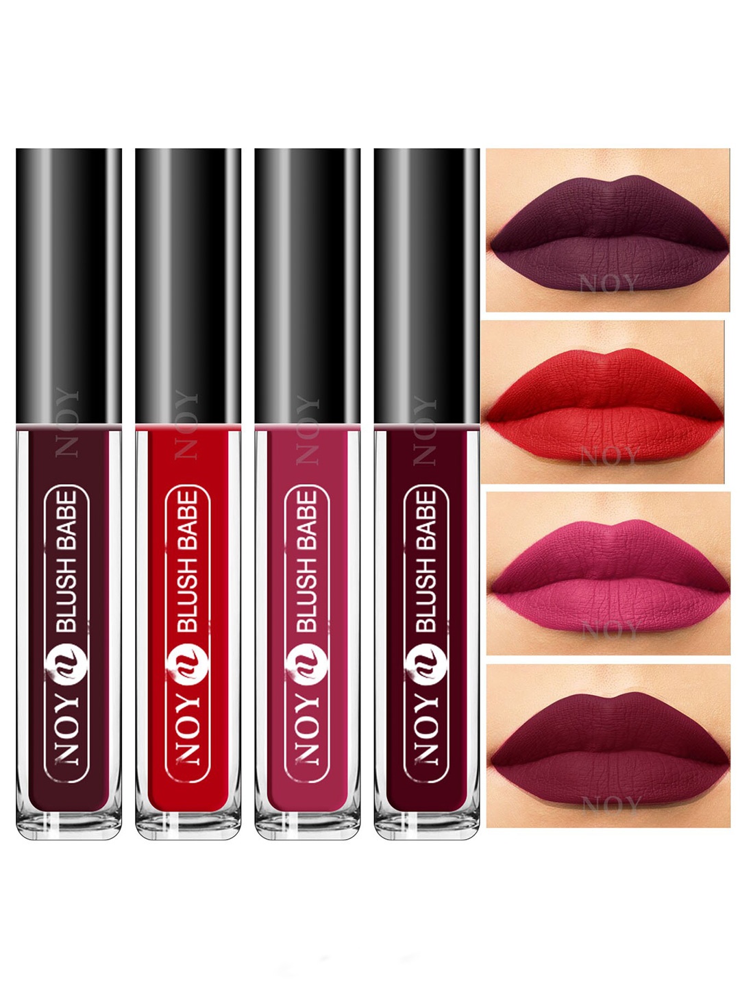 NOY Set Of 4 Blush Babe Waterproof Liquid Matte Lipsticks 4ml Each- Shades 01+ 04+ 06+ 07, Red
NOY Set Of 4 Blush Babe Waterproof Liquid Matte Lipsticks 4ml Each- Shades 01+ 04+ 06+ 07, Red