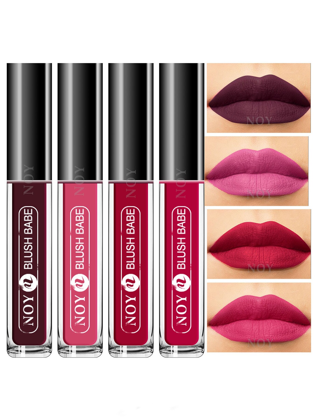 NOY Set Of 4 Blush Babe Waterproof Liquid Matte Lipsticks 4ml Each- Shades 01+ 02+ 03+ 08, Purple
NOY Set Of 4 Blush Babe Waterproof Liquid Matte Lipsticks 4ml Each- Shades 01+ 02+ 03+ 08, Purple