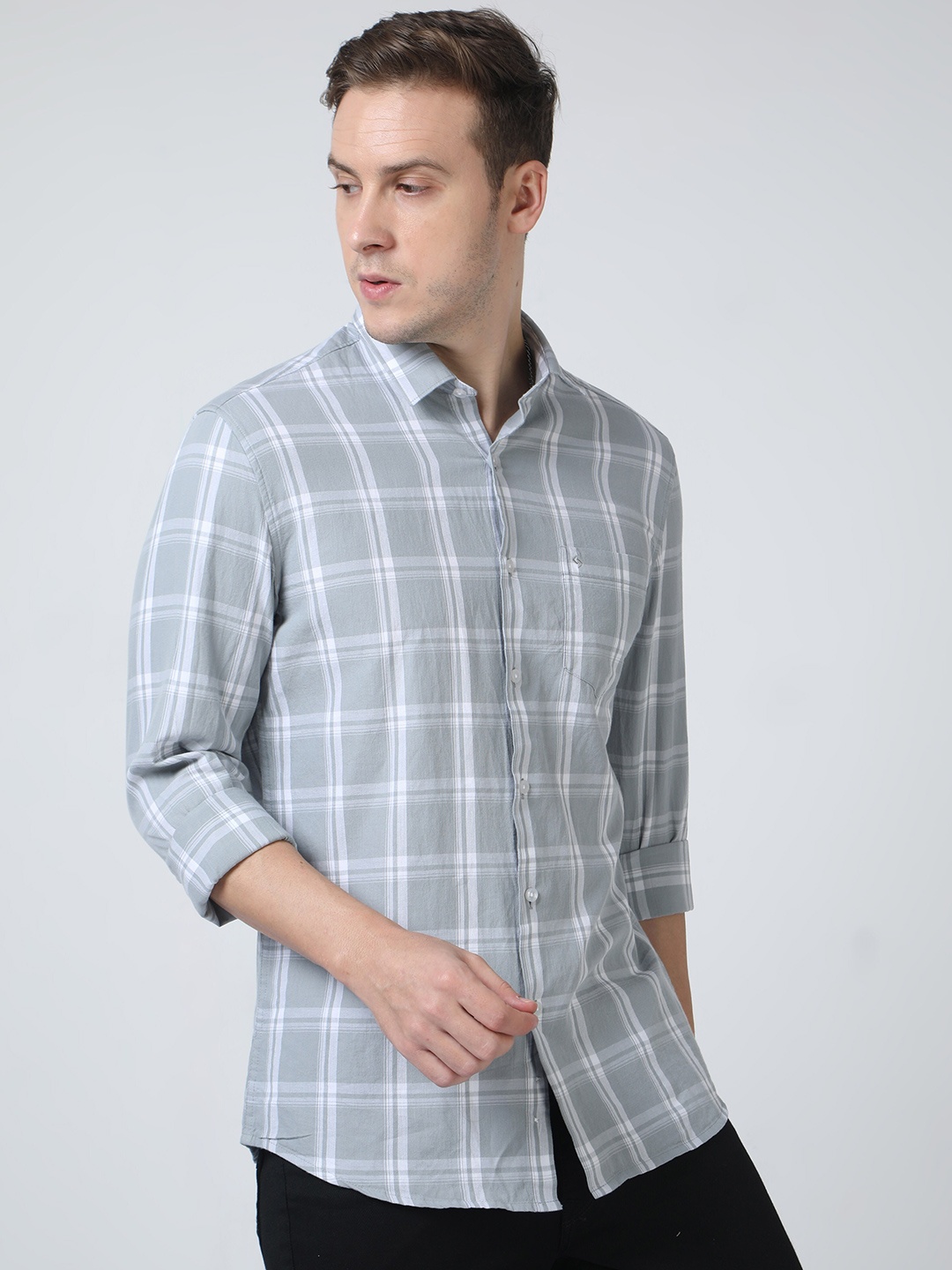 Classic Polo India Slim Slim Fit Windowpane Checks Spread Collar Pure Cotton Casual Shirt, Grey
Classic Polo India Slim Slim Fit Windowpane Checks Spread Collar Pure Cotton Casual Shirt, Grey