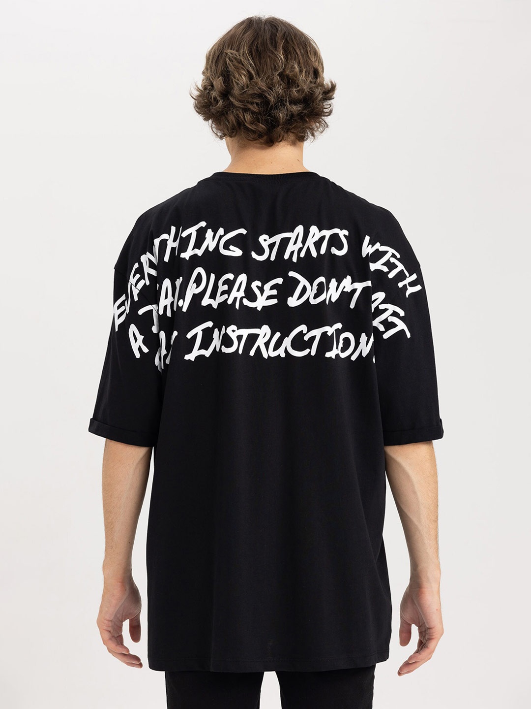 DeFacto Typography Printed Monochrome T-shirt, Black