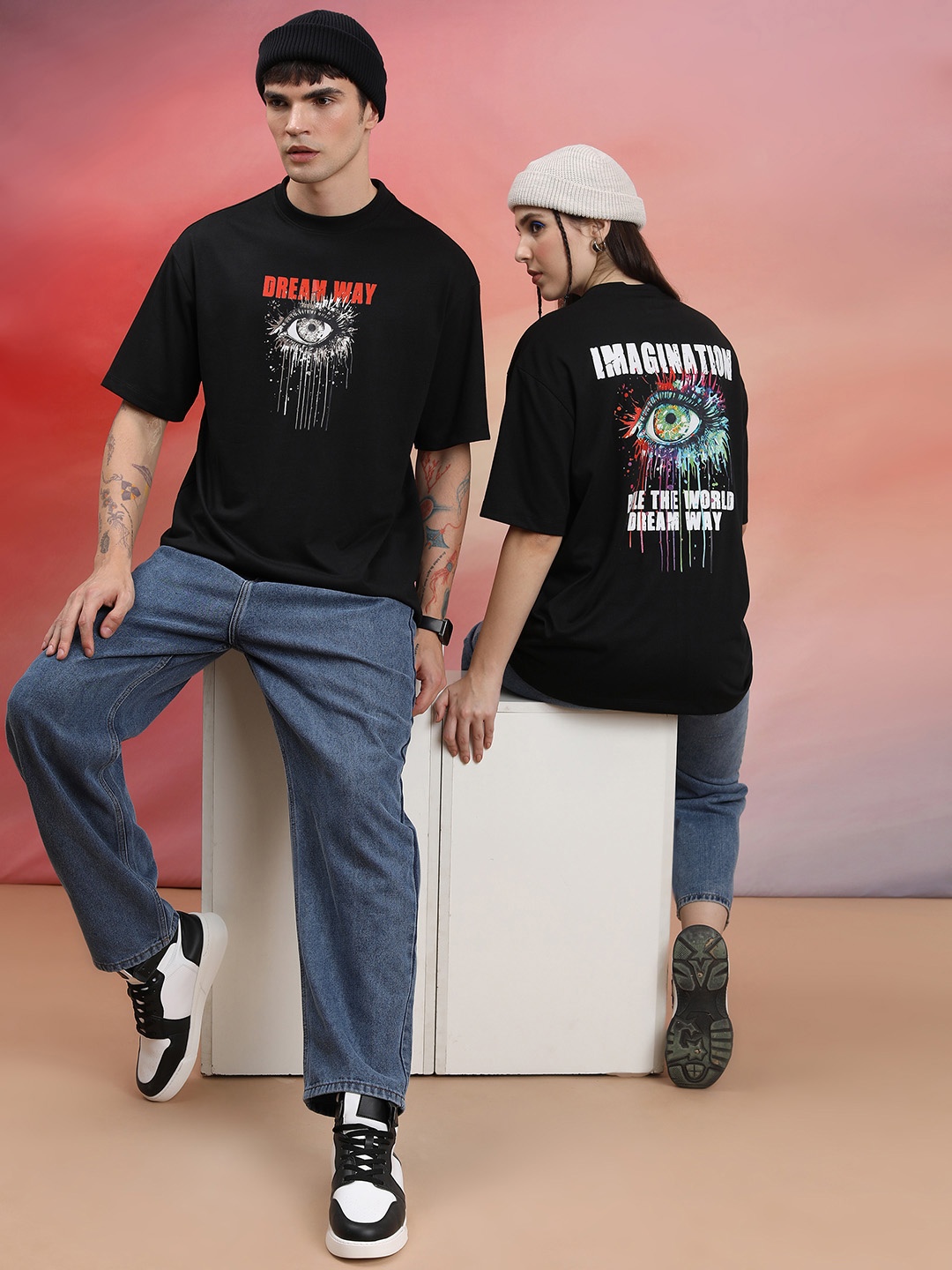 HIGHLANDER Unisex Graphic Printed Oversized T-shirt, Black