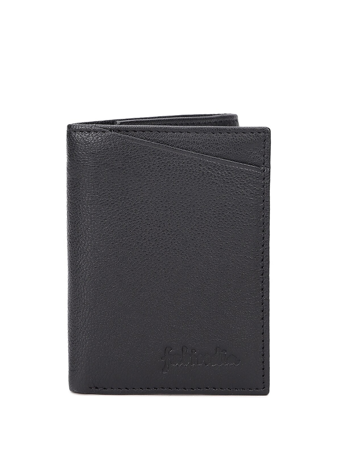 Fabindia Men Leather Three Fold Wallet, Black