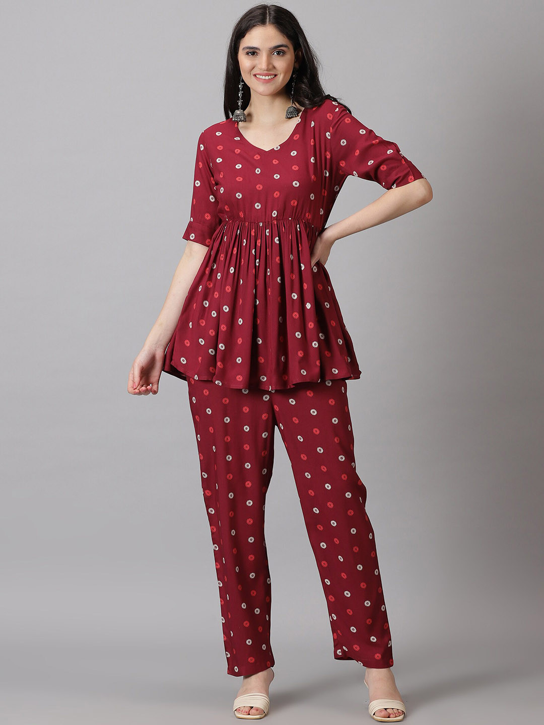 DK FAB Floral Printed Regular Top With Trousers, Maroon
DK FAB Floral Printed Regular Top With Trousers, Maroon