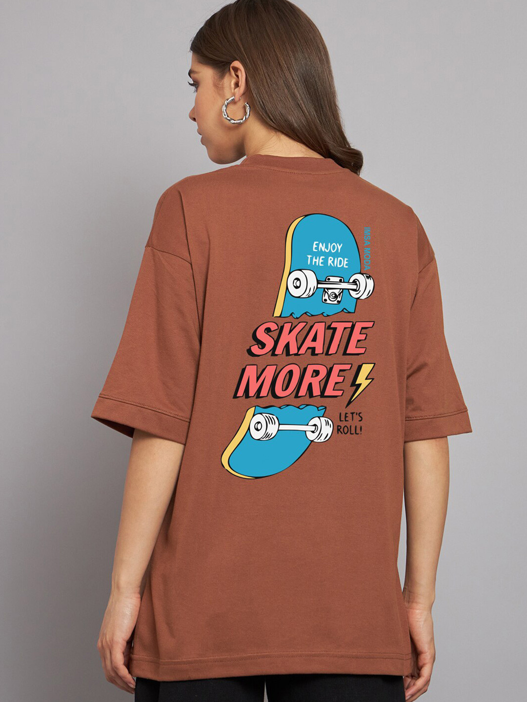 Imsa Moda Typography Printed Drop-Shoulder Sleeves Cotton Oversized T-Shirt, Coffee brown
Imsa Moda Typography Printed Drop-Shoulder Sleeves Cotton Oversized T-Shirt, Coffee brown