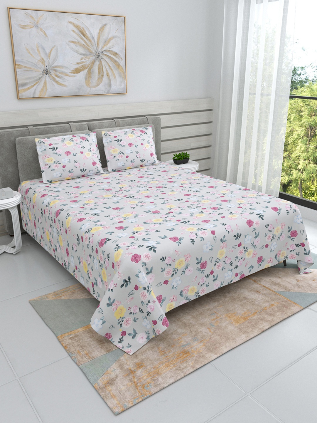 DREAM WEAVERZ Blue & Magenta Printed Cotton 220 TC King Bedsheet with 2 Pillow Covers
DREAM WEAVERZ Blue & Magenta Printed Cotton 220 TC King Bedsheet with 2 Pillow Covers