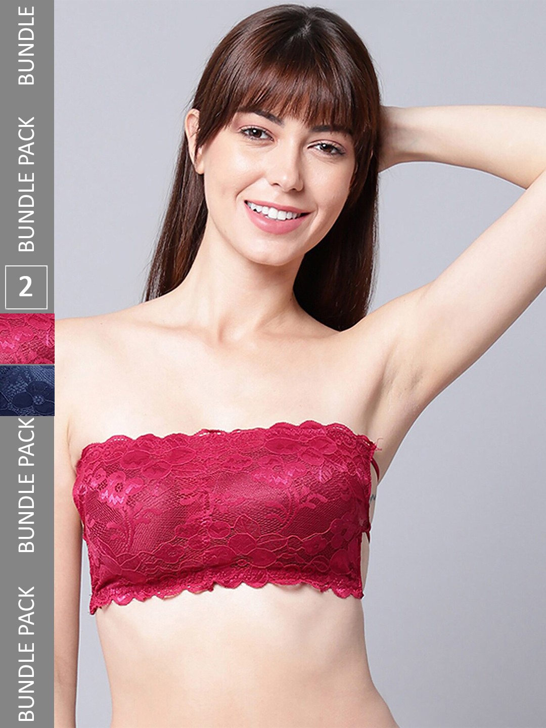 PIBU Pack Of 2 Full Coverage Non Padded Non-Wired Lace Bandeau Bra With 360 Degree Support, Navy blue
PIBU Pack Of 2 Full Coverage Non Padded Non-Wired Lace Bandeau Bra With 360 Degree Support, Navy blue