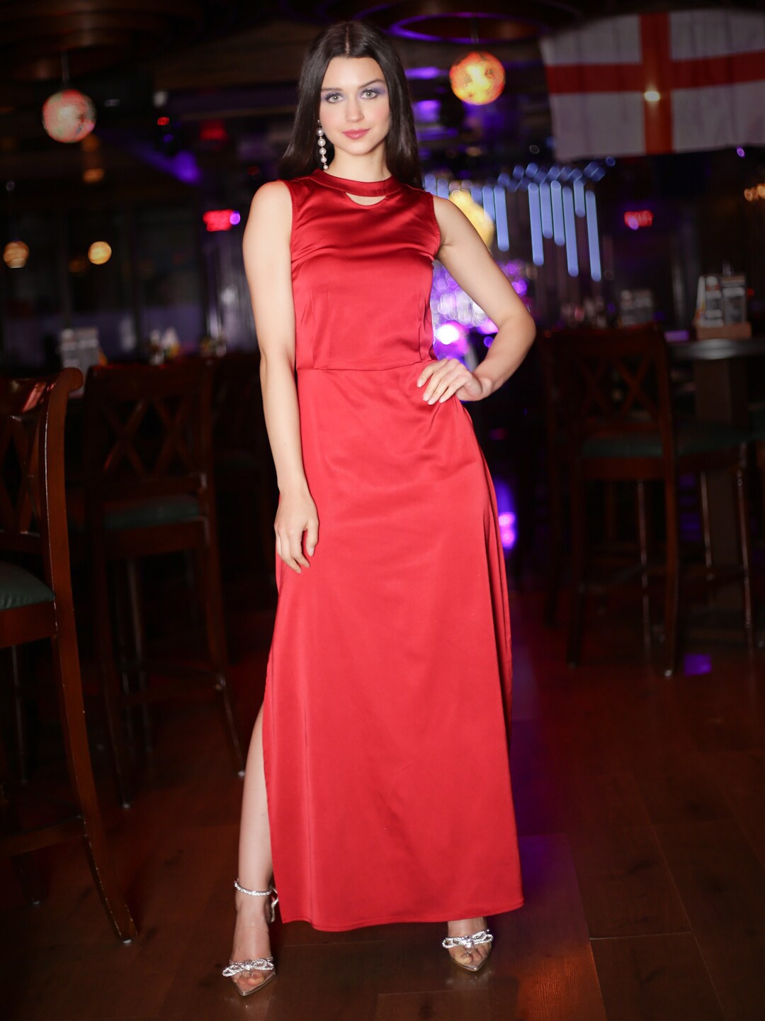 Sera High Neck Sleeveless Maxi Dress, Red