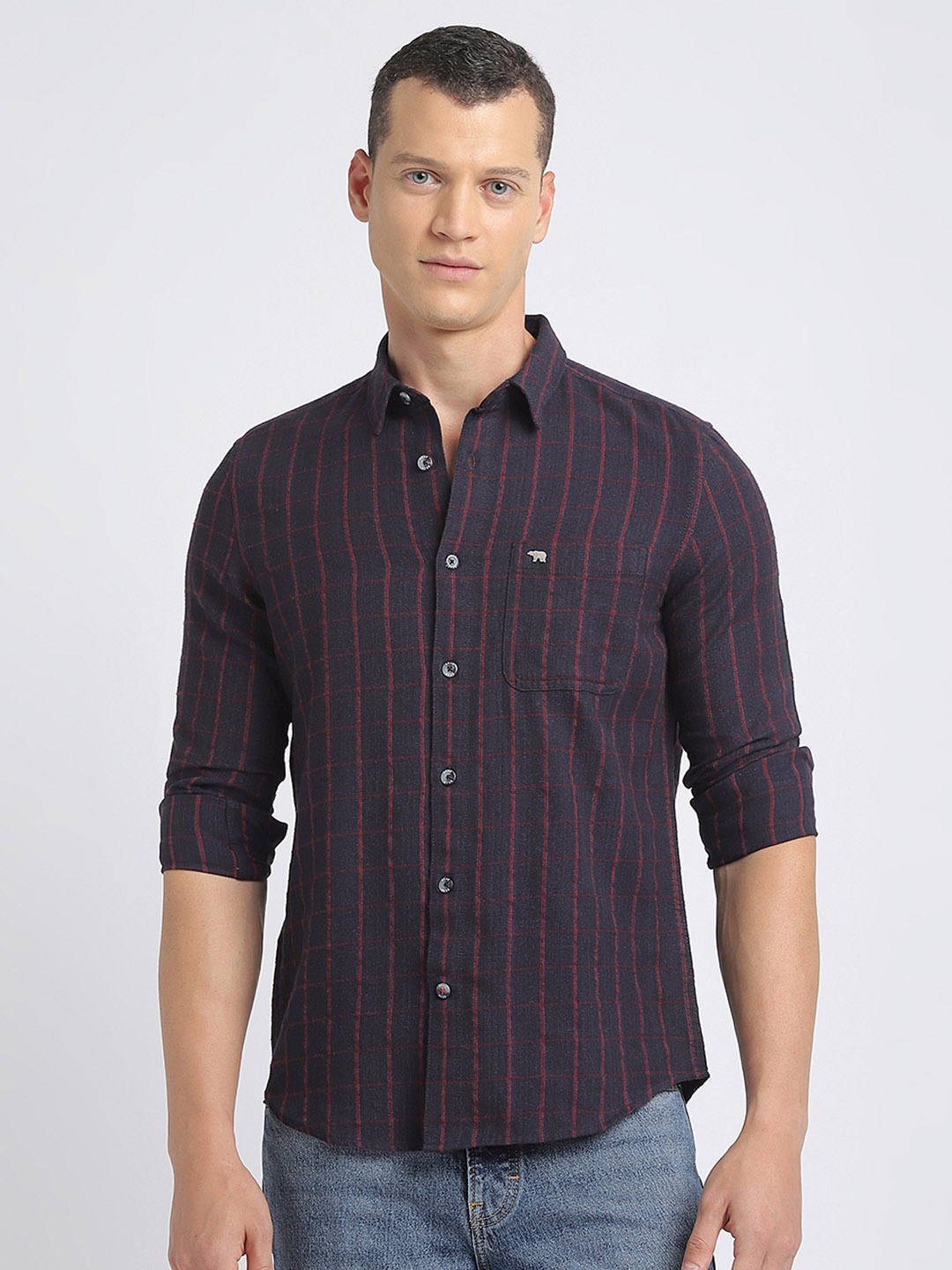 THE BEAR HOUSE Spread Collar Slim Fit Checked Flannel Casual Pure Cotton Shirt, Navy blue
THE BEAR HOUSE Spread Collar Slim Fit Checked Flannel Casual Pure Cotton Shirt, Navy blue