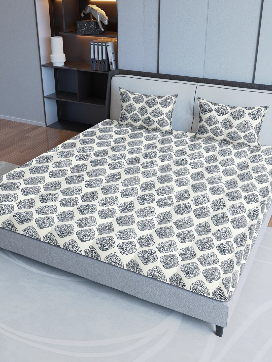 Sangria Off White & Grey Printed Pure Cotton 200TC Super King Bedsheet& 2 Pillow Covers
Sangria Off White & Grey Printed Pure Cotton 200TC Super King Bedsheet& 2 Pillow Covers