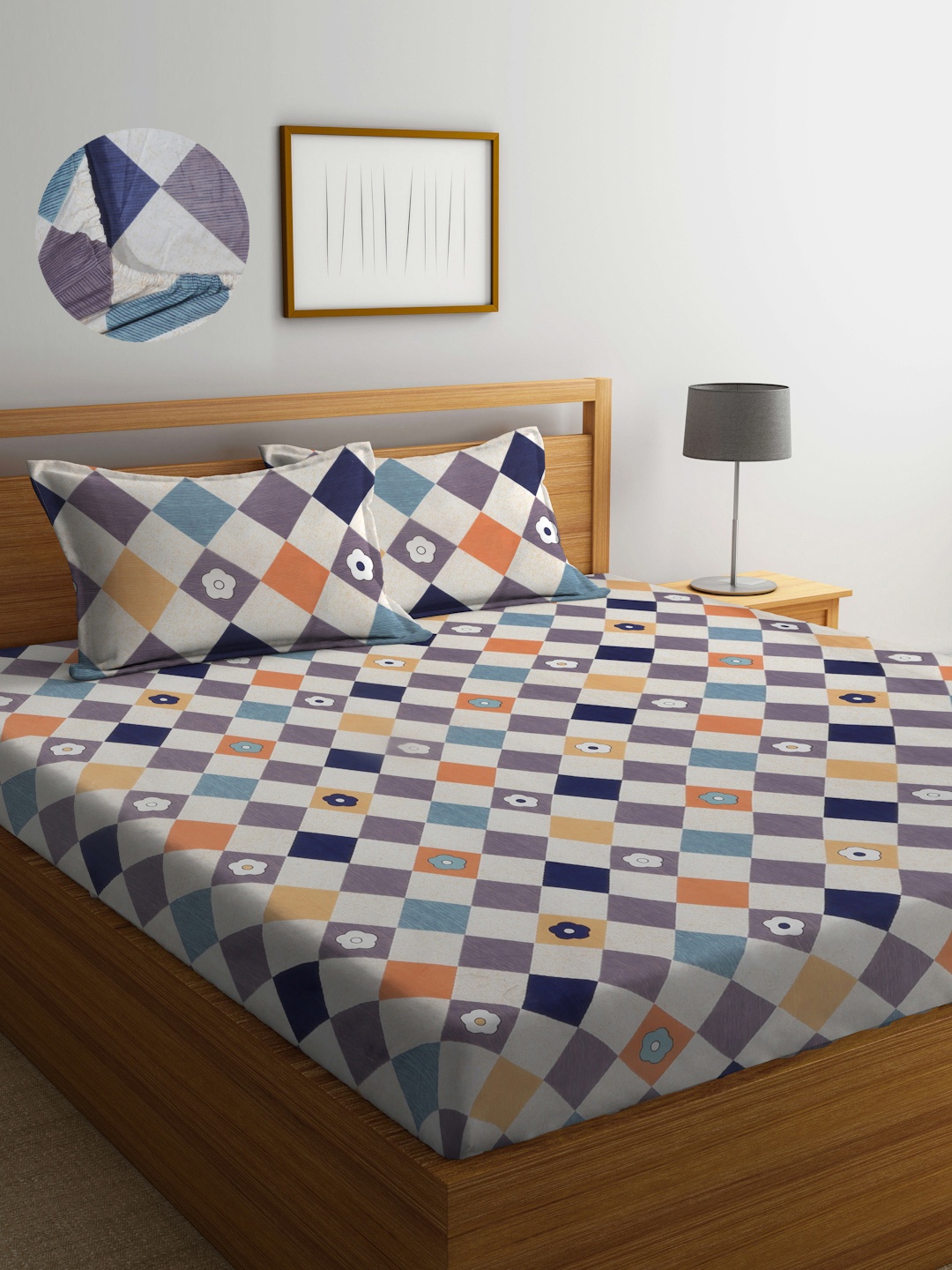 Arrabi White & Purple Geometric Polycotton 300 TC King Bedsheet With 2 Pillow Covers
Arrabi White & Purple Geometric Polycotton 300 TC King Bedsheet With 2 Pillow Covers