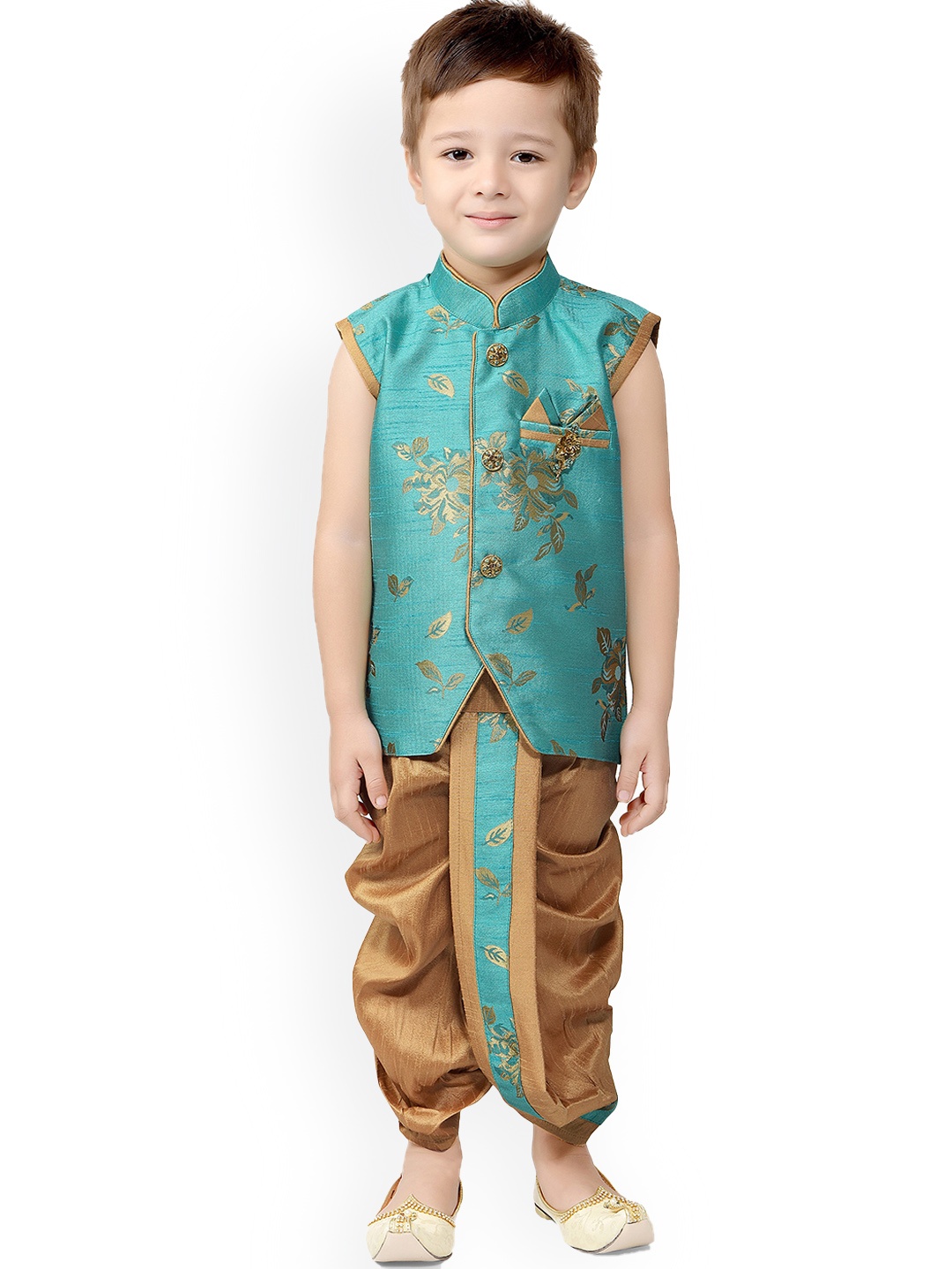 BAESD Boys Floral Woven Design Silk Cotton Straight Kurta With Dhoti Pants, Turquoise blue
BAESD Boys Floral Woven Design Silk Cotton Straight Kurta With Dhoti Pants, Turquoise blue