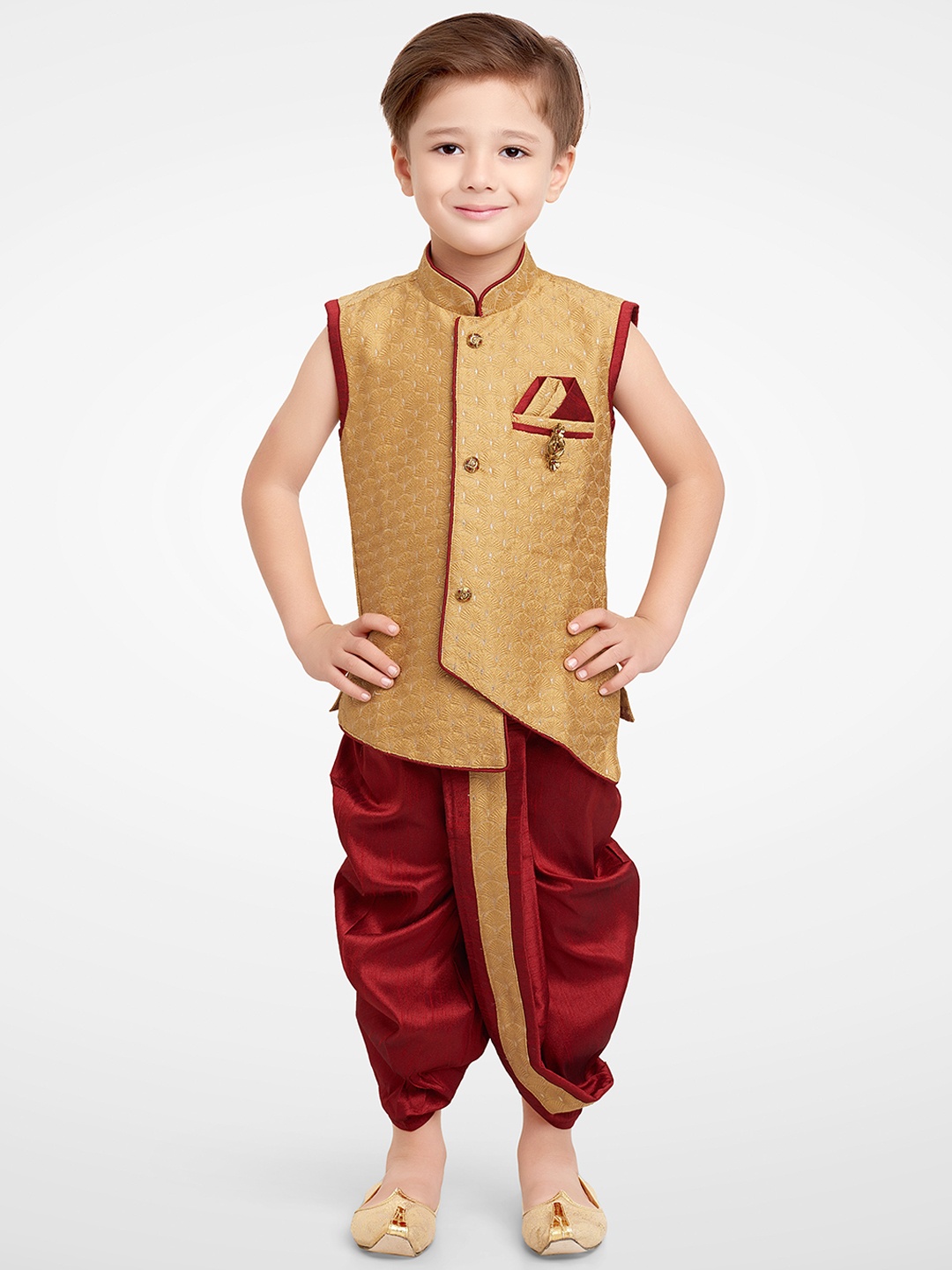 BAESD Boys Floral Woven Design Silk Cotton Straight Kurta With Dhoti Pants, Beige
BAESD Boys Floral Woven Design Silk Cotton Straight Kurta With Dhoti Pants, Beige