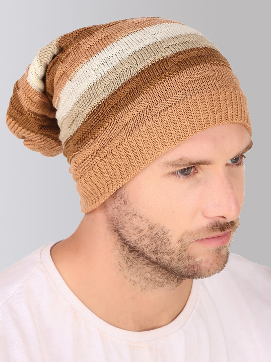 hupshy Unisex Self Design Acrylic Beanie, Brown 
hupshy Unisex Self Design Acrylic Beanie, Brown