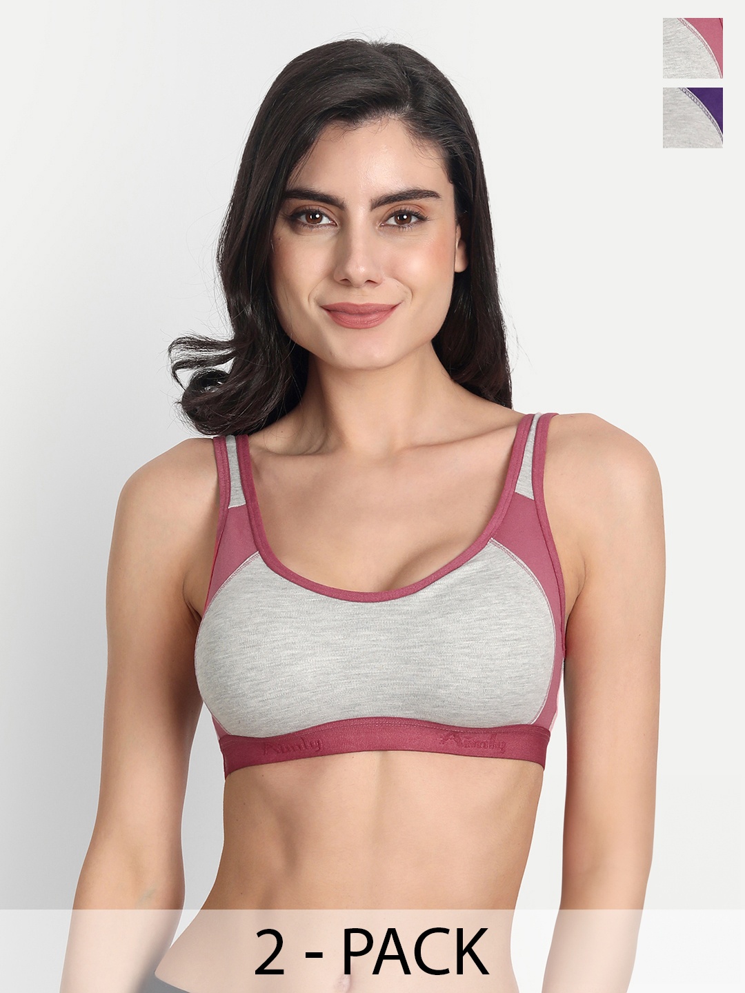 Aimly Pack Of 2 Colourblocked Non-Padded Full Coverage All Day Comfort Cotton Sports Bra, Grey
Aimly Pack Of 2 Colourblocked Non-Padded Full Coverage All Day Comfort Cotton Sports Bra, Grey