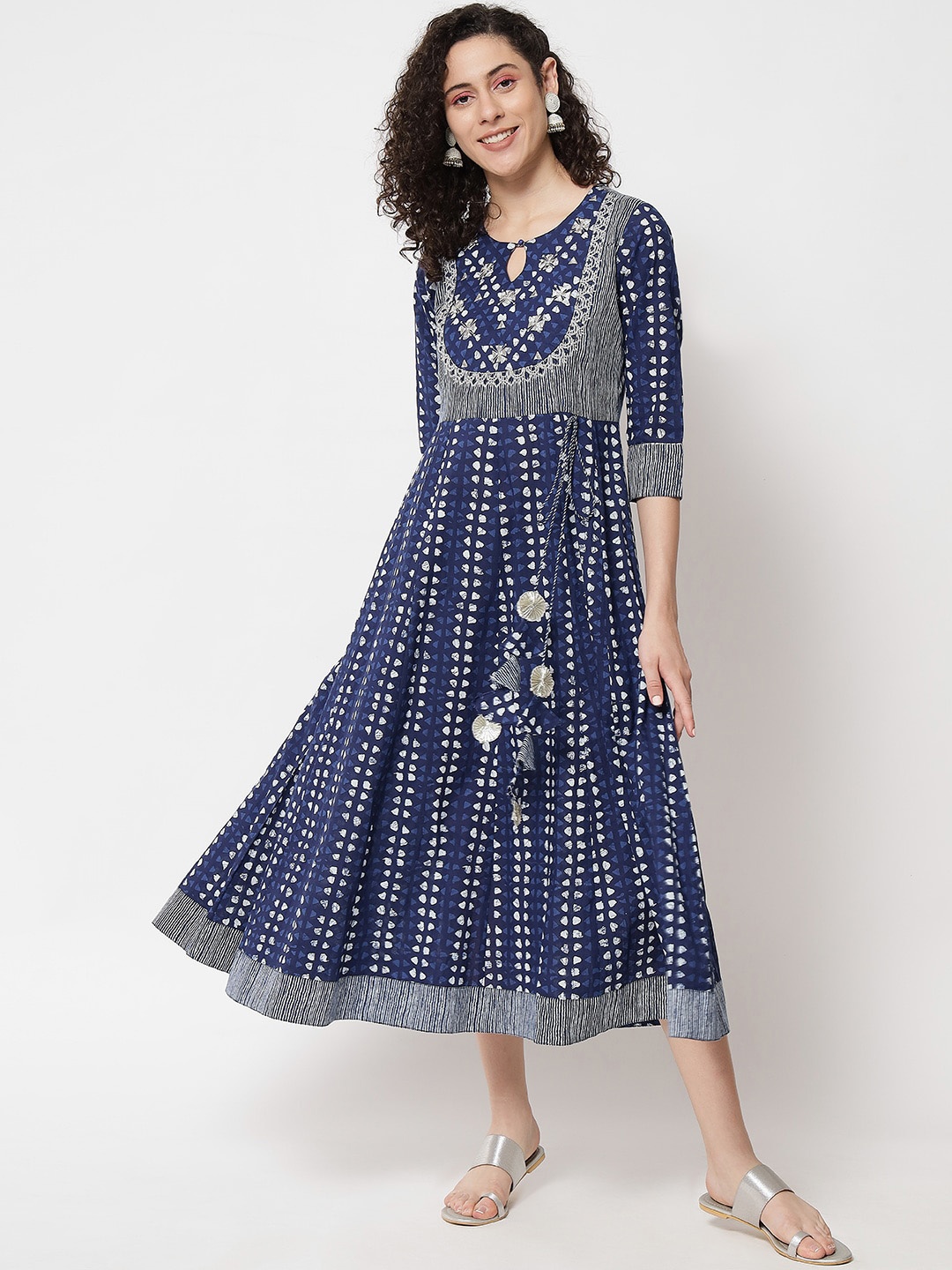 AAYUMI Geometric Printed Embroidered Detailed Pure Cotton A-Line Ethnic Dress, Navy blue
AAYUMI Geometric Printed Embroidered Detailed Pure Cotton A-Line Ethnic Dress, Navy blue