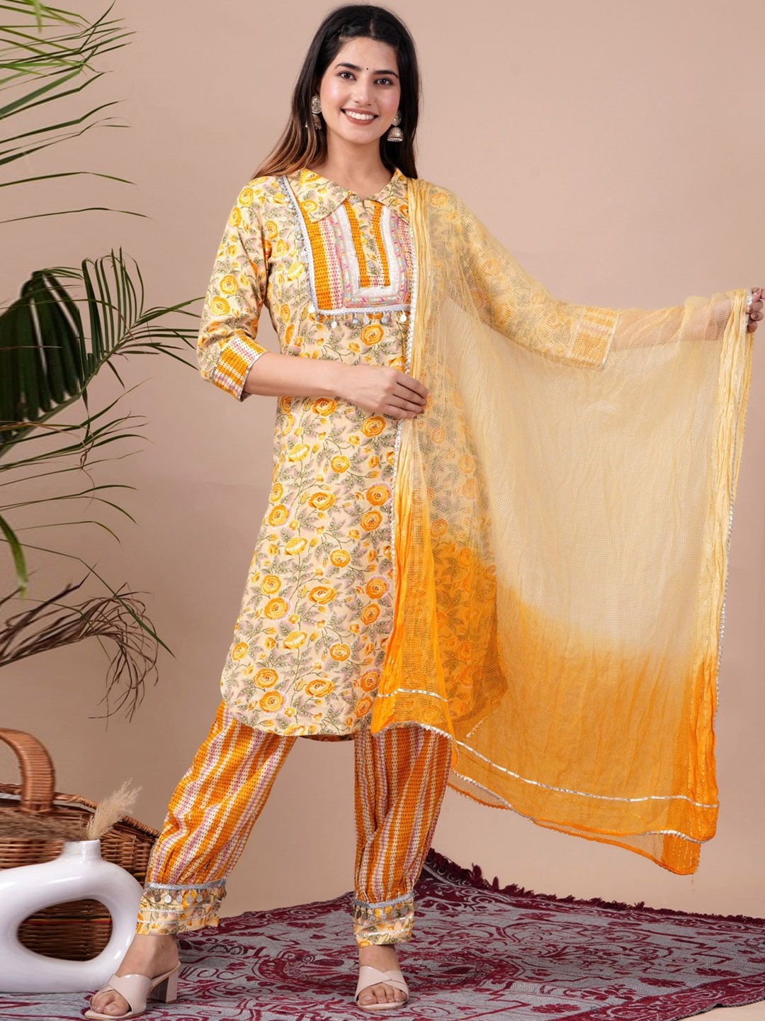 UNISETS Floral Printed Shirt Collar Gotta Patti Pathani Kurta & Salwar With Dupatta, Yellow
UNISETS Floral Printed Shirt Collar Gotta Patti Pathani Kurta & Salwar With Dupatta, Yellow